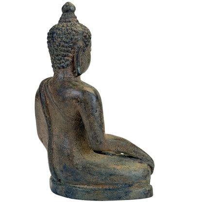 Achteraanzicht van Thaise bronzen Boeddha B met gewaadlijnen en ushnisha