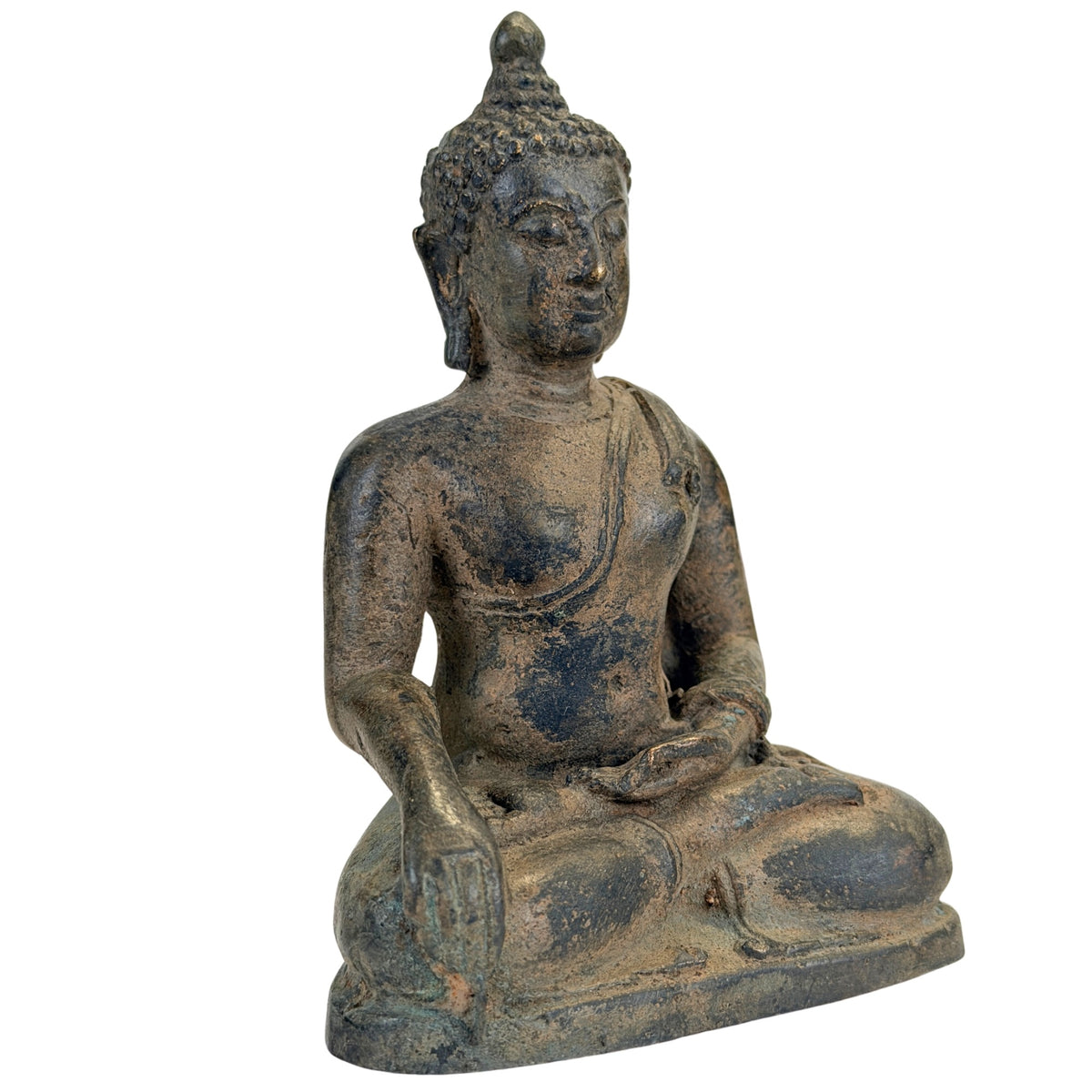 Rechter profiel van Thaise bronzen Boeddha B met zittende houding en gekruld haar