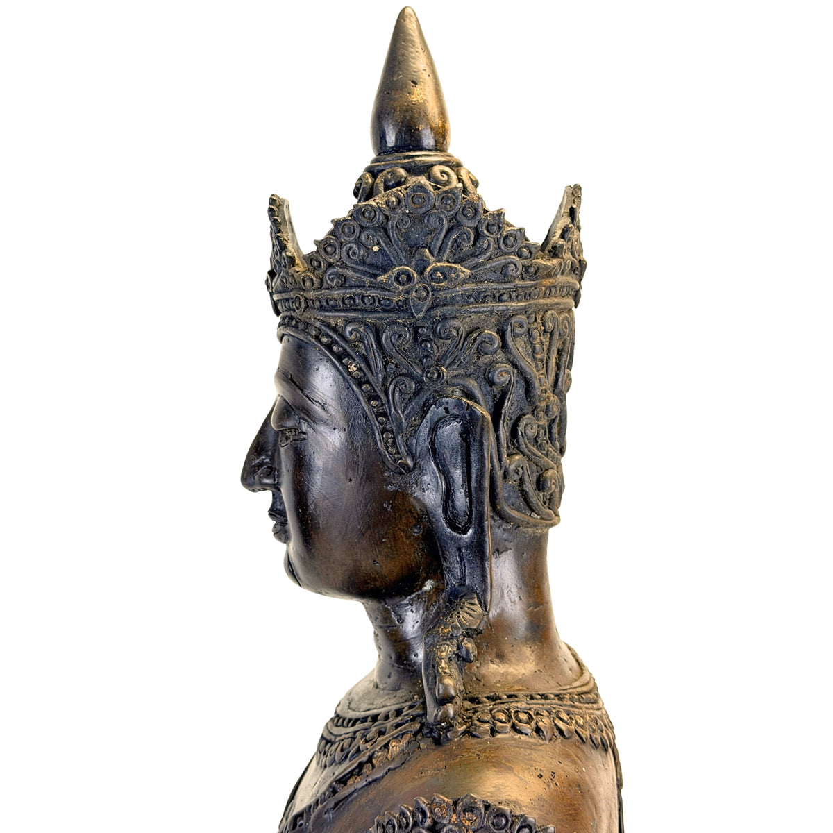 Linkerprofiel van kroon en hoofd van antieke Thaise Rattanakosin Boeddha