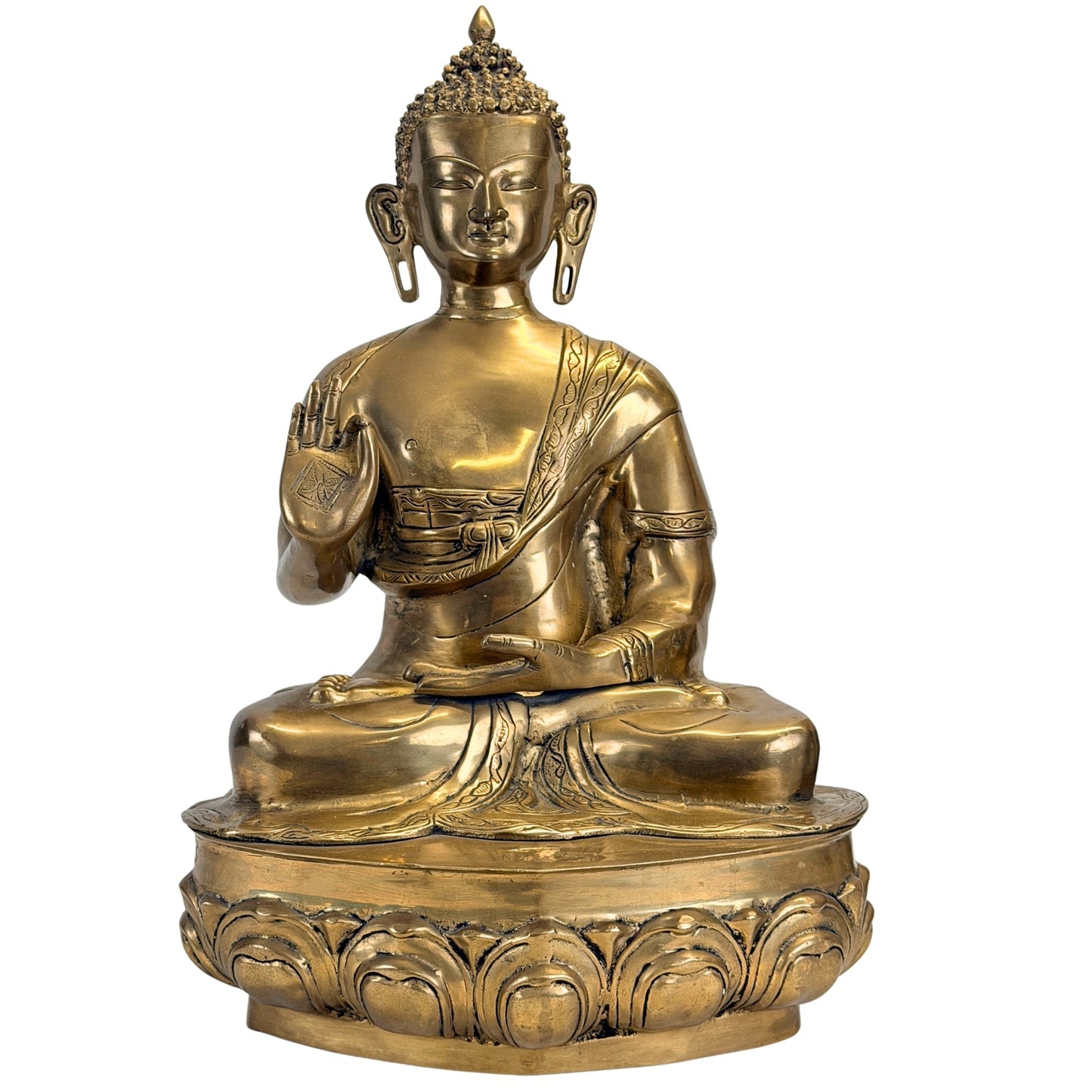 Antieke Tibetaans-Himalayaanse Shakyamuni Boeddha in brons, vooraanzicht