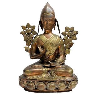 Antieke Vuurvergulde Tsongkhapa Lama in Brons – Ladakh – 18e–19e Eeuw – Lot 435