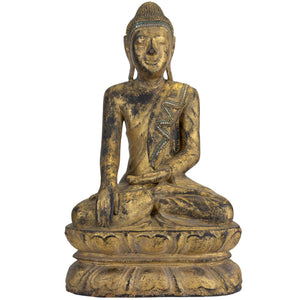 Antieke Vergulde Houten Boeddha – Myanmar Mandalay Stijl – Glasinleg