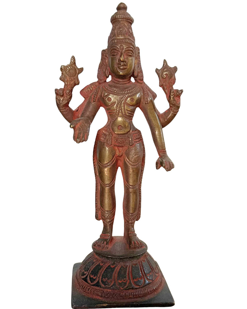 19e Eeuws Verguld Bronzen Vishnu Beeld – Nepal Himalaya Kunst