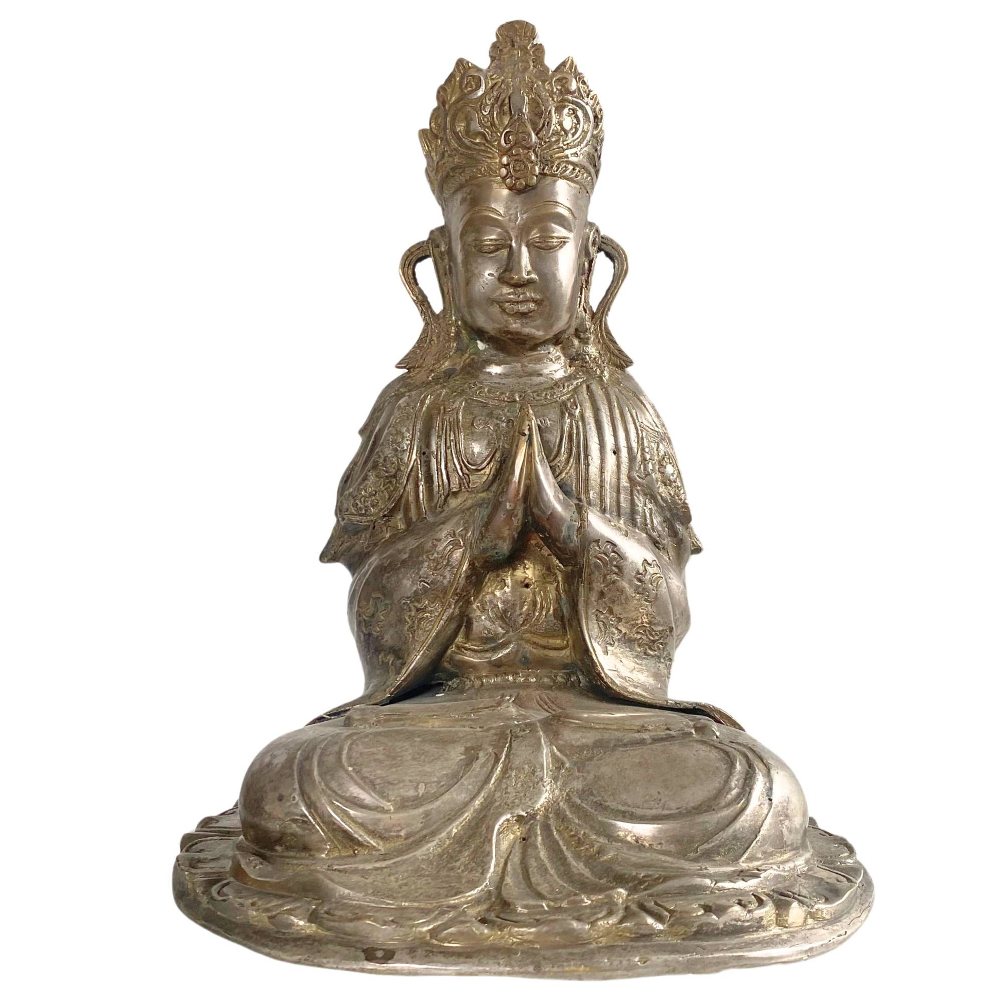 Antieke vuurvergulde Bodhisattva uit Ladakh, 18e eeuw (ca. 1750-1770).
