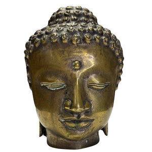 Verguld bronzen Boeddha hoofd uit Birma – Mandalay stijl