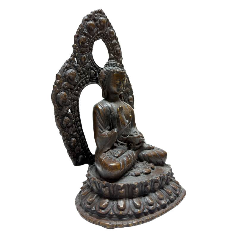 Antieke Himalaya Boeddha beelden in brons met meditatie mudra en authentieke veroudering