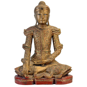 Antieke Birmese Jambupati Boeddha met glasmozaïek, ca. 1900
