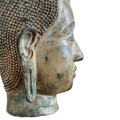 Detail van rechter oorlel, haarcurls en patina