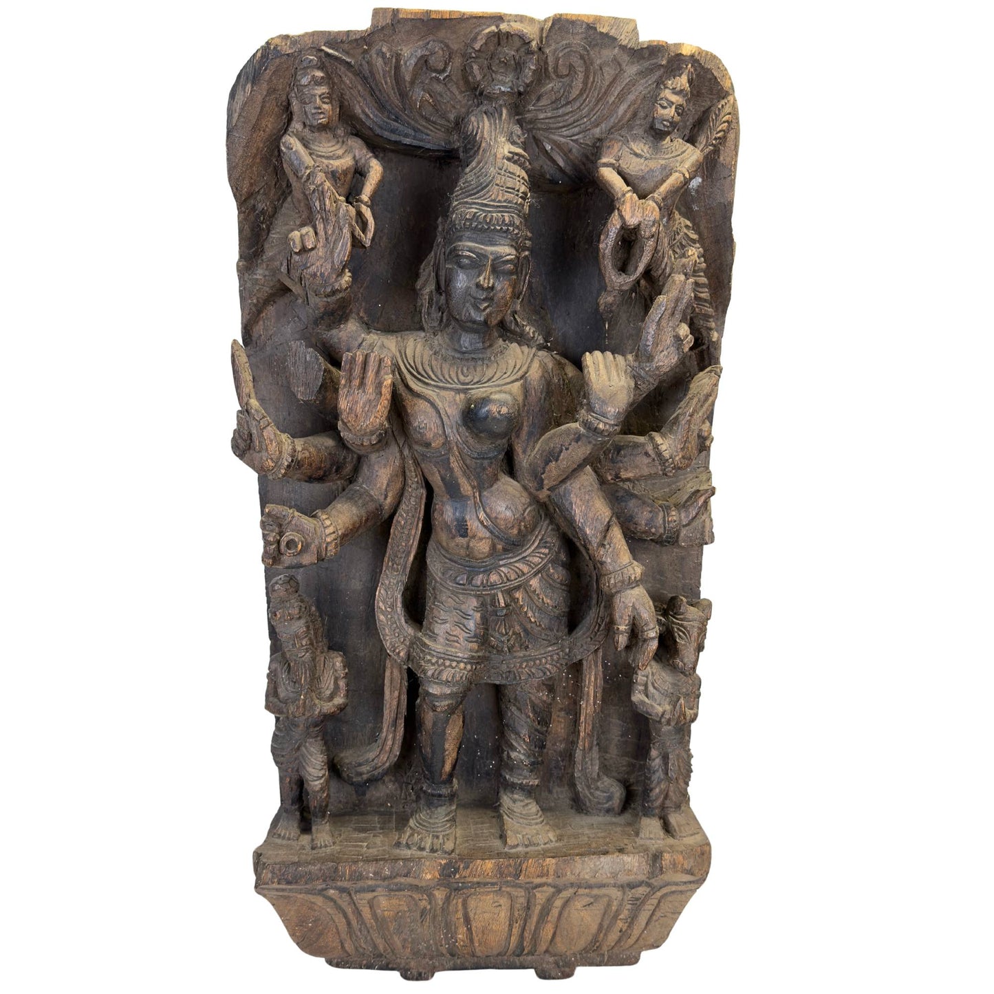 Handgesneden Ardhanarishvara paneel uit Zuid-India in massief hardhout