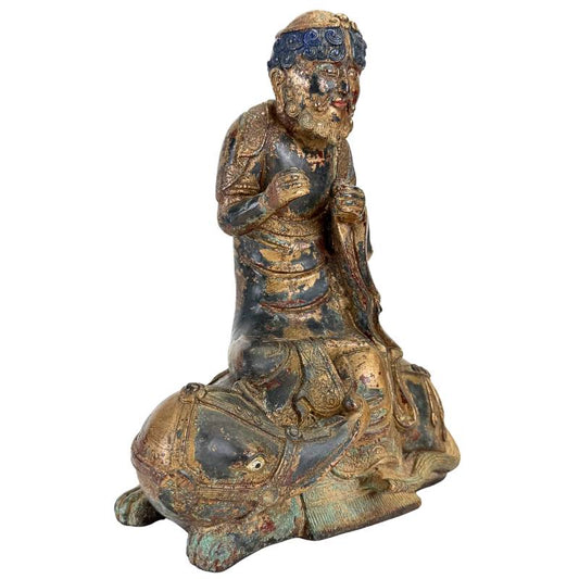 Arhat zittend op Dano dier in bronzen Himalaya beeld