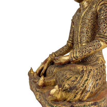 authentiek myanmar boeddha beeld patina en glasinleg 19e eeuw
