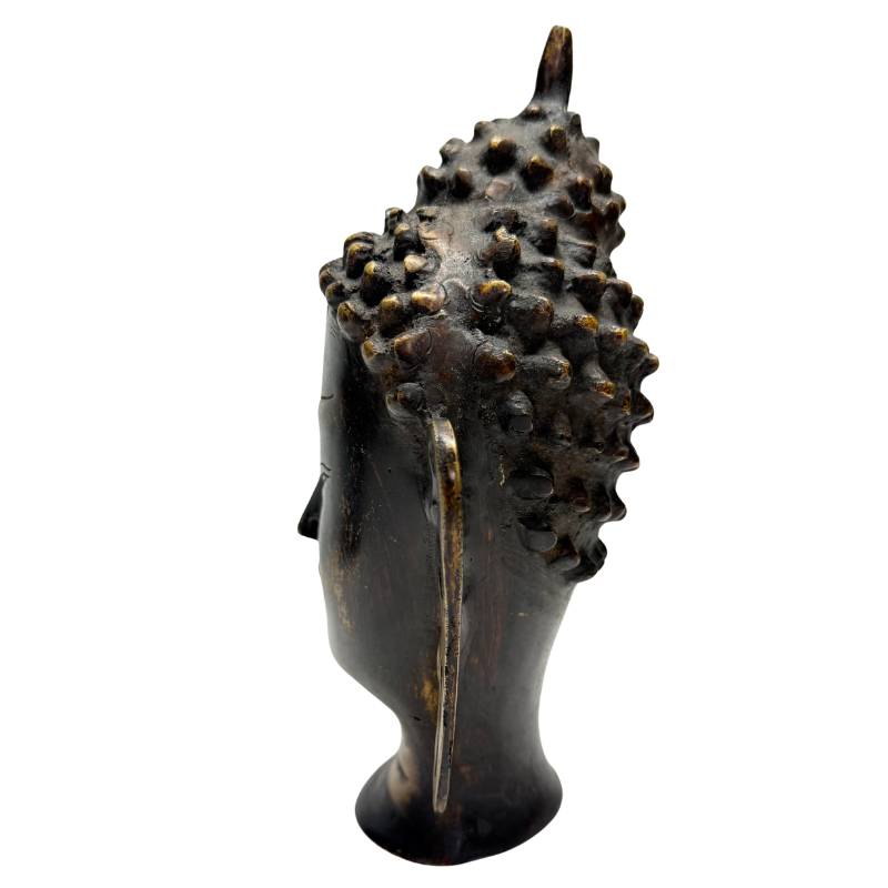 Authentieke Nepalese Boeddhakop van brons met originele vuurvergulding en patina