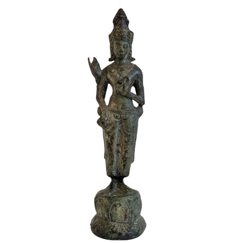Bronzen Avalokiteshvara beeld staand op lotusvoet uit Zuidoost Azië