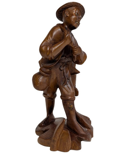 Aziatische kunst houten visser met expressieve gelaatstrekken