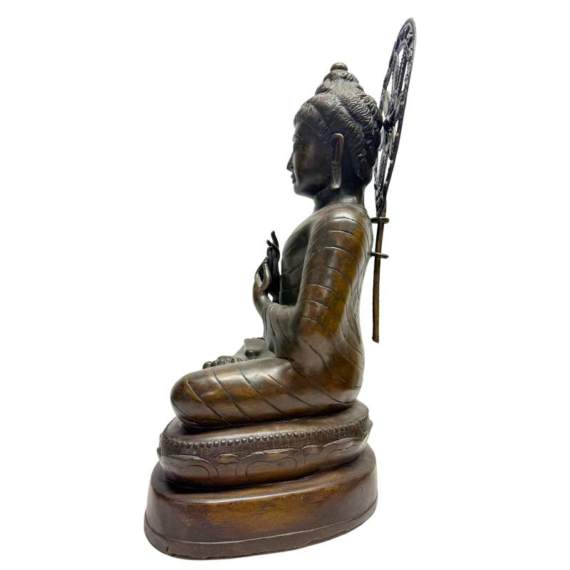 birmese boeddha dharmachakra mudra bronzen beeld klassiek devotie object rustige vorm