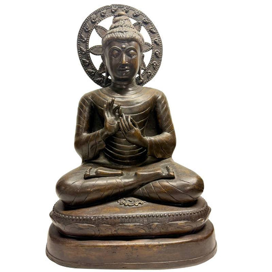 birmese boeddha dharmachakra mudra bronzen beeld mandalay stijl onderwijzende houding 55 cm