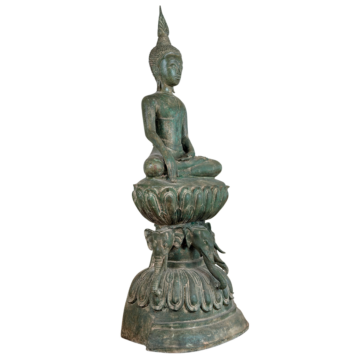 19e-eeuwse Birmese bronzen Shakyamuni Boeddha op olifantentroon – Lot 755 – opname 05