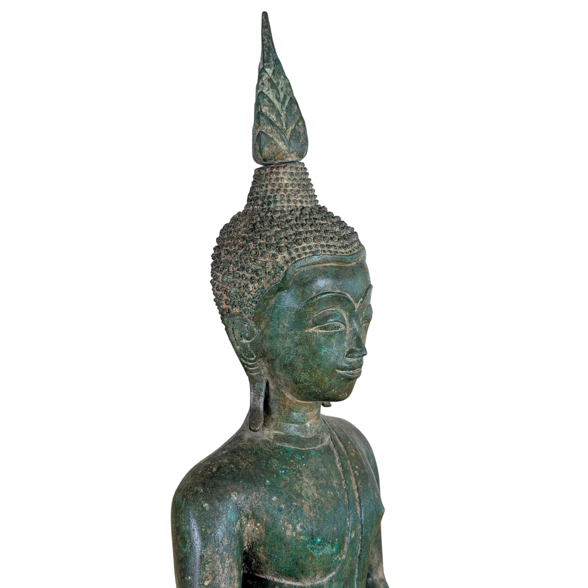 19e-eeuwse Birmese Boeddha in Bhumisparsha mudra, zwaar bronzen gietwerk