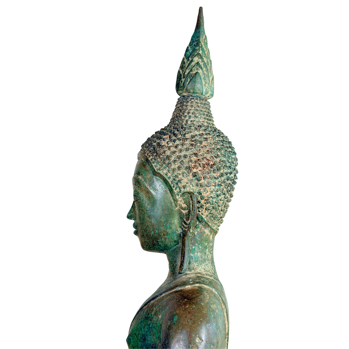 19e-eeuwse Birmese Boeddha in Bhumisparsha mudra, zwaar bronzen gietwerk