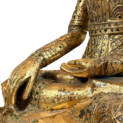 Detail van de rechterhand, linkerhand en rijk gedecoreerde schoot