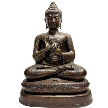birmese boeddha dharmachakra mudra bronzen beeld met oude patina mandalay stijl