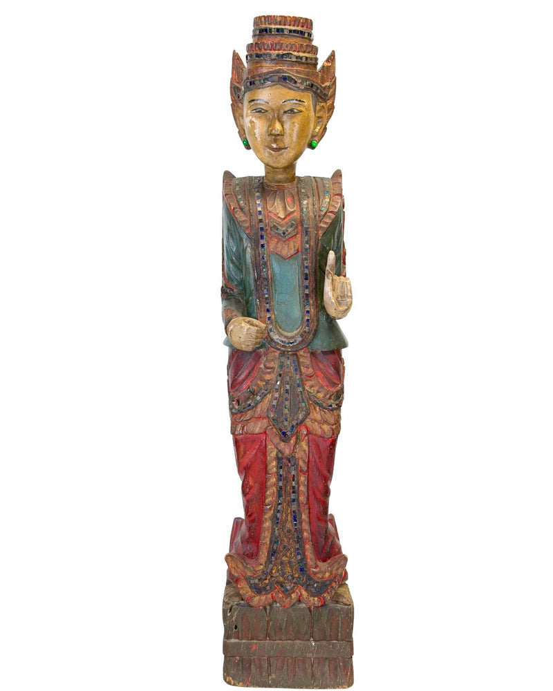 Staande Birmese Nat-Geest Deva – Mandalay Stijl Myanmar ca. 1930–1950