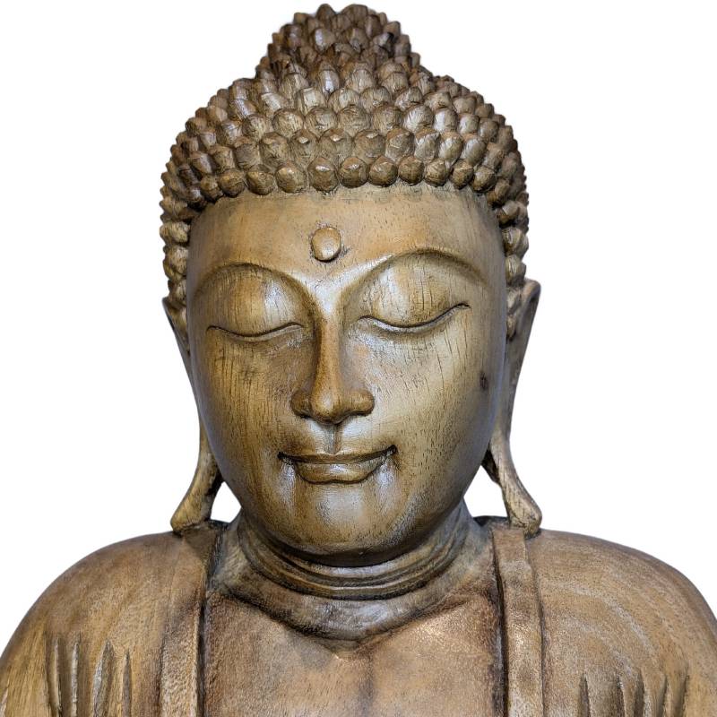 Handgesneden Boeddha beeld van hout uit Zuidoost-Azië in dhyana mudra