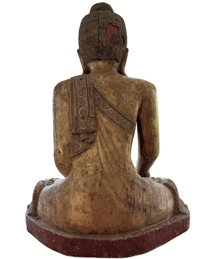 Boeddha beeld hout Birma Mandalay stijl zittend groot formaat