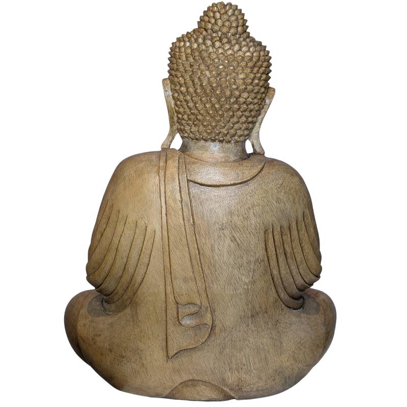 Houten Boeddhabeeld uit Zuidoost-Azië ca. 1950 handgesneden in dhyana mudra