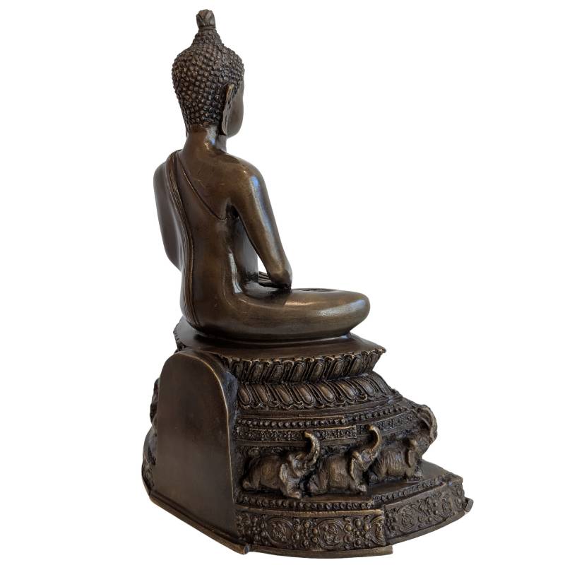 Boeddha beeld in dhyana mudra van brons met decoratieve basis