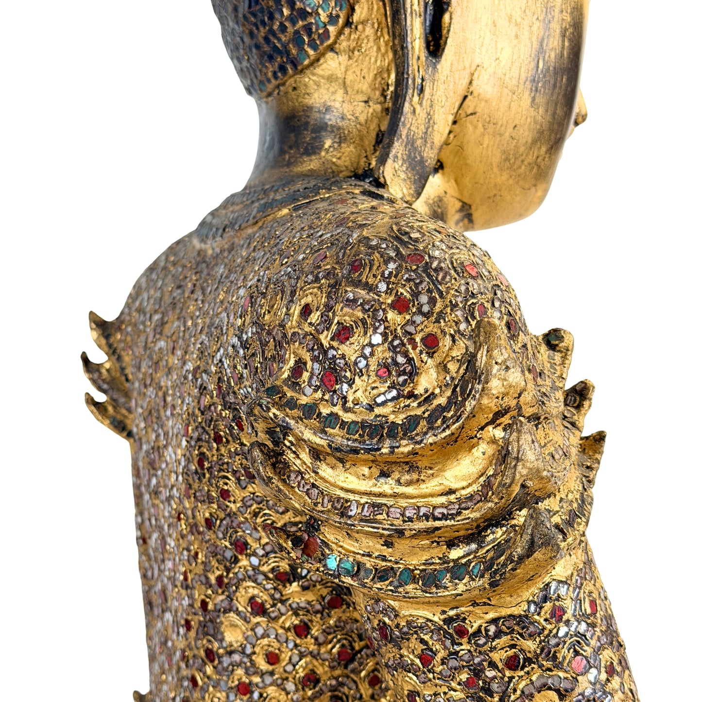 Antieke Boeddha met originele spiegel- en glasinleg