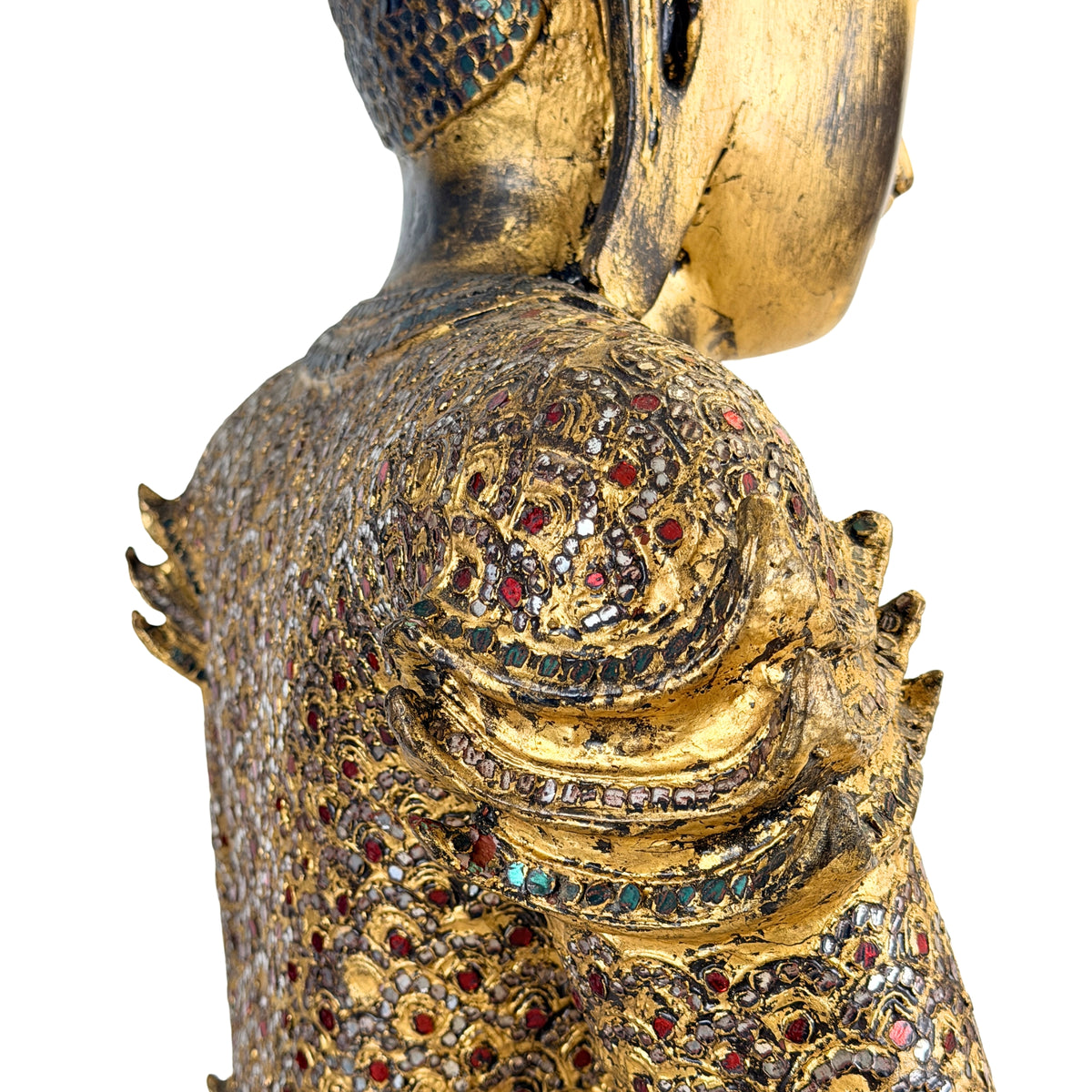 Antieke Boeddha met originele spiegel- en glasinleg