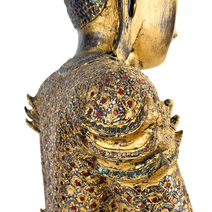 Antieke Boeddha met originele spiegel- en glasinleg