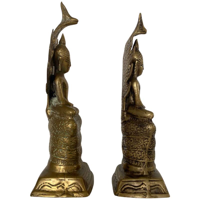 Boeddha op slangentroon messing Zuidoost-Azië dhyana mudra