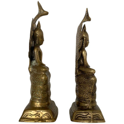 Boeddha op slangentroon messing Zuidoost-Azië dhyana mudra