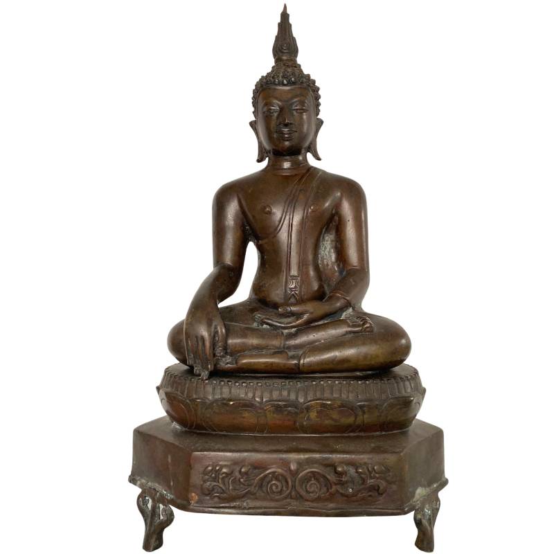 Boeddhabeeld brons Thailand tempelbasis bhumisparsha mudra