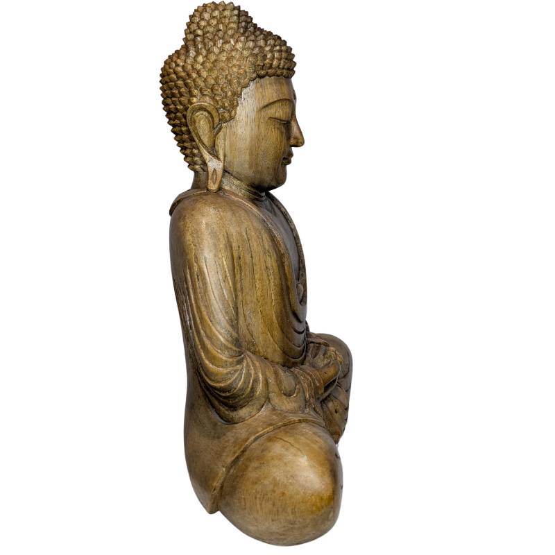 Handgemaakt houten Boeddhabeeld uit Zuidoost-Azië ca. 1950 in dhyana mudra