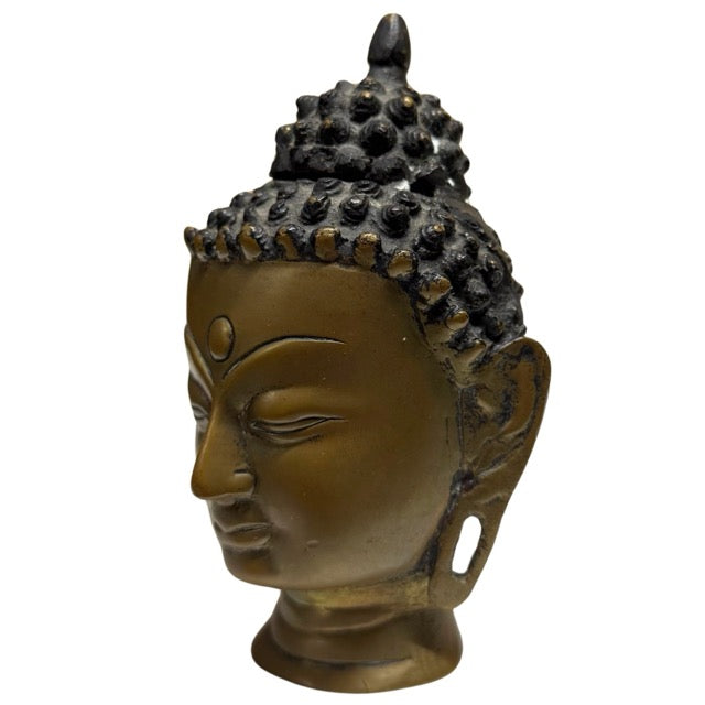 Authentiek Nepalese boeddhahoofd in verguld brons met natuurlijke veroudering