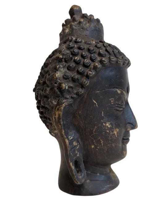 Boeddhahoofd van brons uit de Himalaya-regio