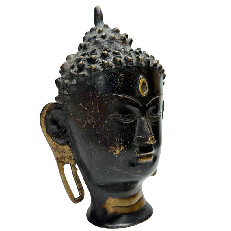 Bronzen Boeddhakop uit Nepal Kathmandu-vallei met originele vuurvergulding