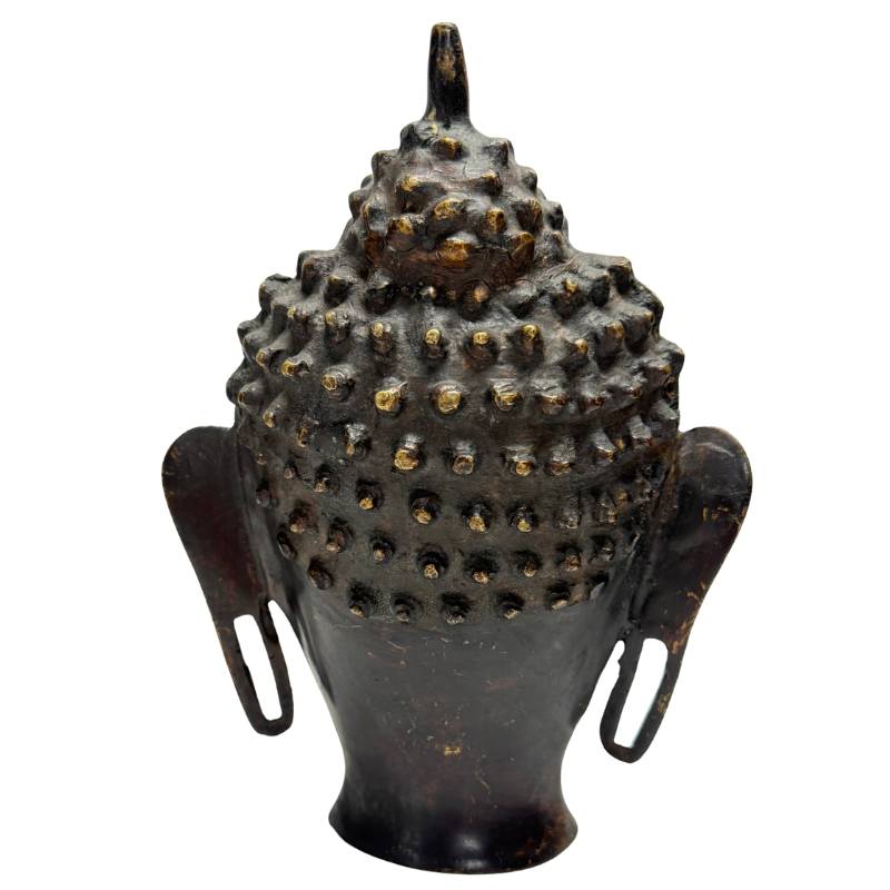 Nepalese Boeddhakop van brons gegoten volgens verloren was techniek met vuurvergulding