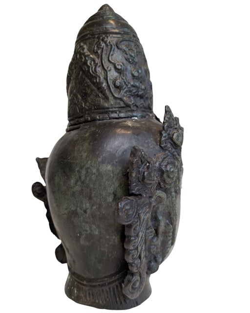 Bronzen Bodhisattva hoofd met kroon