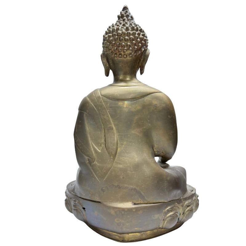 Himalaya bronzen Boeddha met bhumisparsha mudra en restvergulding