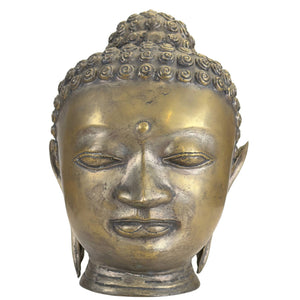 Bronzen Boeddha Hoofd in Shan Stijl – Handgegoten Sculptuur 31 cm
