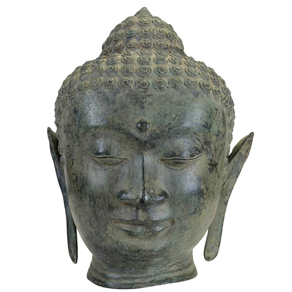 Gepatineerd Bronzen Boeddha Hoofd in U Thong Stijl – Thaise Kunst 27 cm