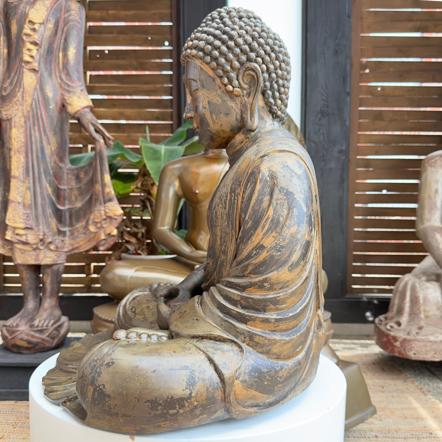 Antiek Japans bronzen tempelbeeld van Boeddha