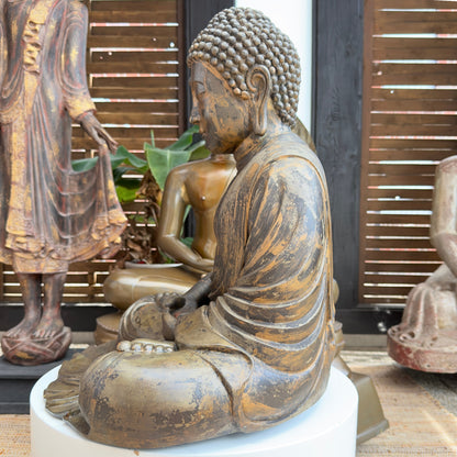 Antiek Japans bronzen tempelbeeld van Boeddha
