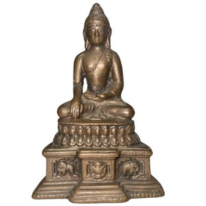 Antiek Massief Bronzen Pala-stijl Reisaltaar Shakyamuni Boeddha met Olifanten en Makara – ca. 14e-16e Eeuw