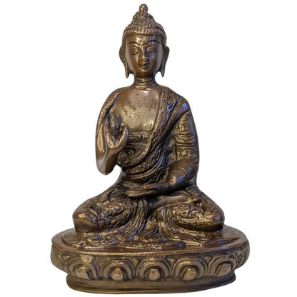 Bronzen boeddhabeeld in vitarka mudra oud compact beeld lot 121