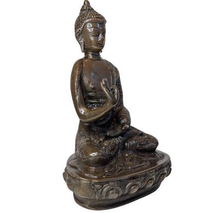 Oud bronzen boeddhabeeld met lotusvoet vitarka mudra lot 121